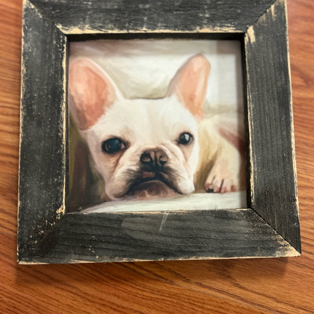 Rustic Black Wooden Frame with French Bulldog Art